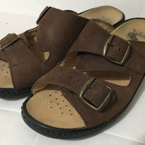 T.S.K. Sandals Size 8 1/2 Brown 2 Straps Mules - Picture 3 of 7